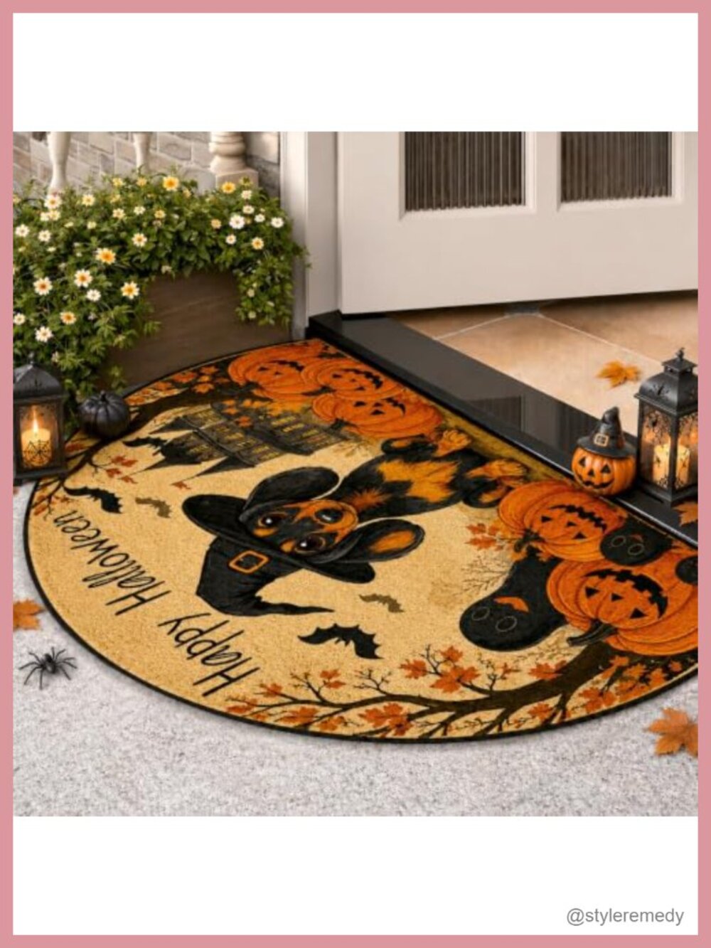 Half Round Door Mat 35.4x23.6 Inch Halloween Dachshund Doormat Semi-Circular